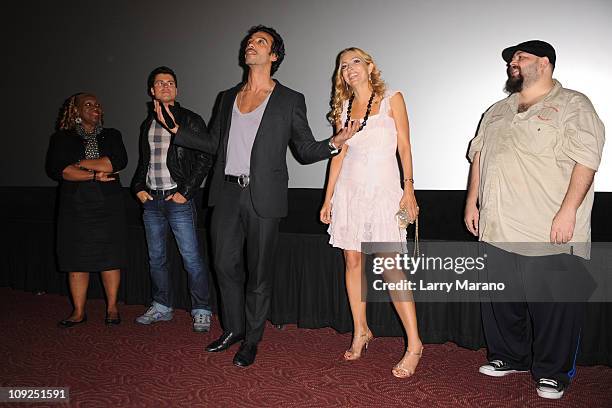 Avery Somers, Carlos Leon, Elika Portnoy and a member of the cast attend the Miami screening of Immigration Tango at AMC Sunset Place on February 17,...