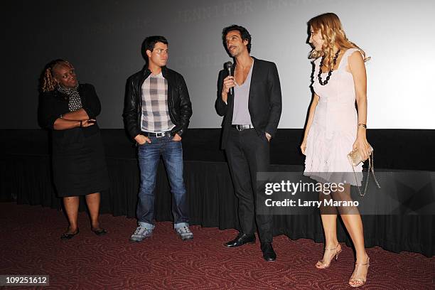 Avery Somers, Carlos Leon and Elika Portnoy attend the Miami screening of Immigration Tango at AMC Sunset Place on February 17, 2011 in Miami,...