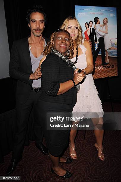 Avery Somers, Carlos Leon and Elika Portnoy attend the Miami screening of Immigration Tango at AMC Sunset Place on February 17, 2011 in Miami,...