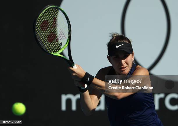 Belinda Bencic of Switzerland plays a shot during her semifinal match against Anna Karolina Schmiedlova of Slovakia during day seven of the 2019...