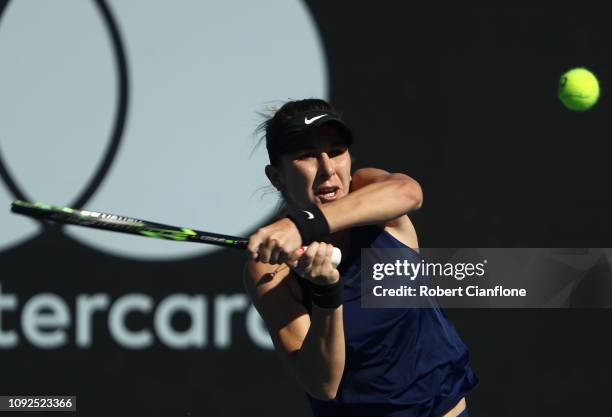 Belinda Bencic of Switzerland plays a shot during her semifinal match against Anna Karolina Schmiedlova of Slovakia during day seven of the 2019...