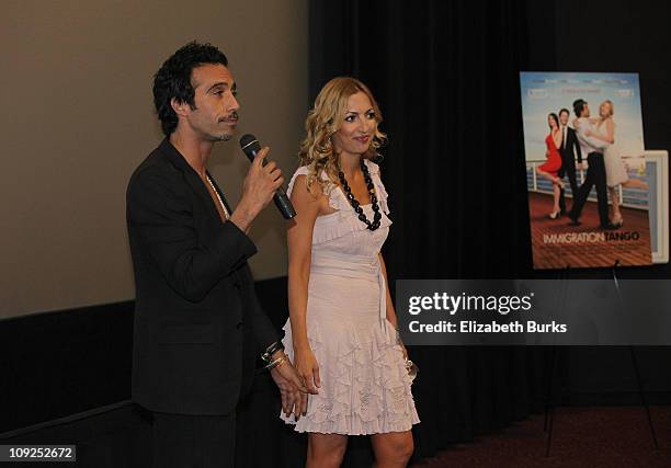 Carlos Leon and Elika Portnoy speak at the Miami screening of Immigration Tango at AMC Sunset Place on February 17, 2011 in Miami, Florida.