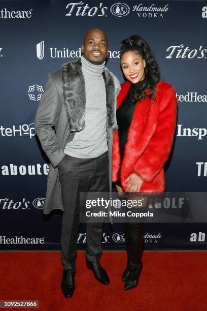 Adrian Peterson and Ashley Peterson attend The Thuzio Party During Super Bowl Weekend at SweetWater Brewery on February 1, 2019 in Atlanta, Georgia.