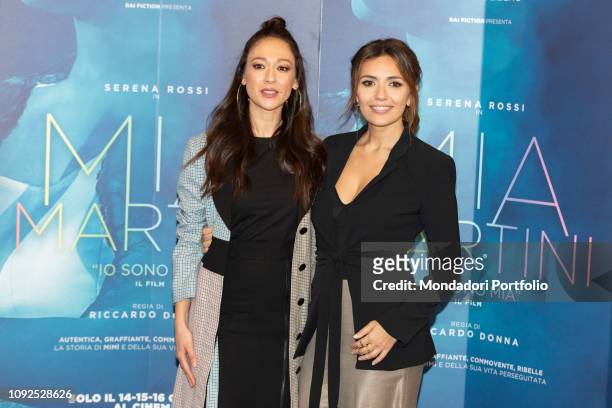 Italian actresses Dajana Roncione and Serena Rossi at the press conference for the presentation of the film Io sono Mia, dedicated to Mia Martini....