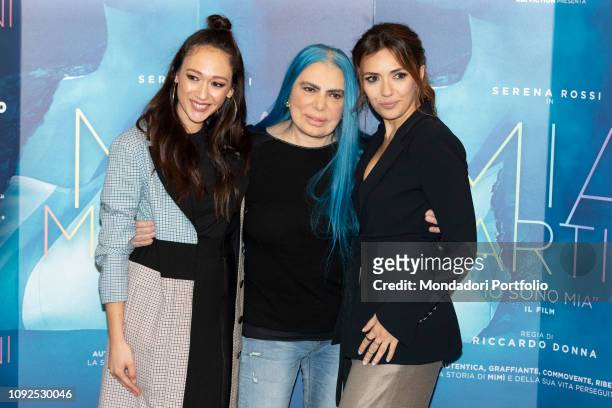 Italian singer-songwriter Loredana Bertè, Dajana Roncione and Serena Rossi at the press conference for the presentation of the film Io sono Mia,...