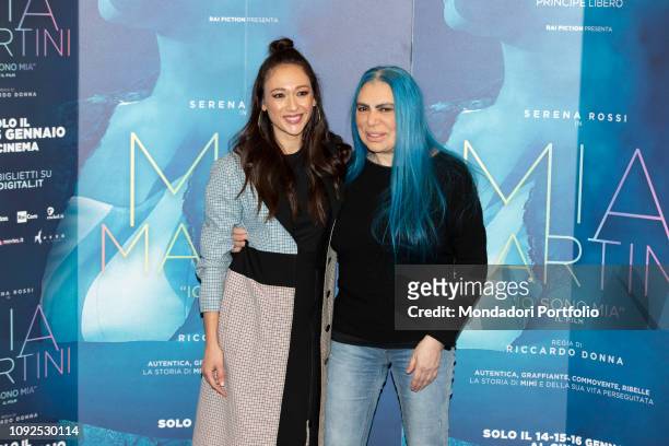 Italian singer-songwriter Loredana Bertè and Dajana Roncione at the press conference for the presentation of the film Io sono Mia, dedicated to Mia...