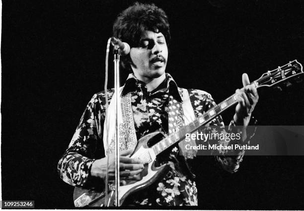 Arthur Lee of Love performs on stage at the Rainbow Theatre, London, May 1974.
