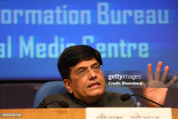 Piyush Goyal, India's interim finance minister, speaks during a news conference in New Delhi, India, on Friday, Feb. 1, 2019. India's government will...