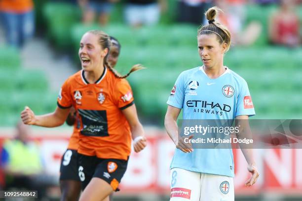 Elise KELLOND-KNIGHT of the City reacts after missing a penalty kick for goal during the round 11 W-League match between Melbourne City and the...