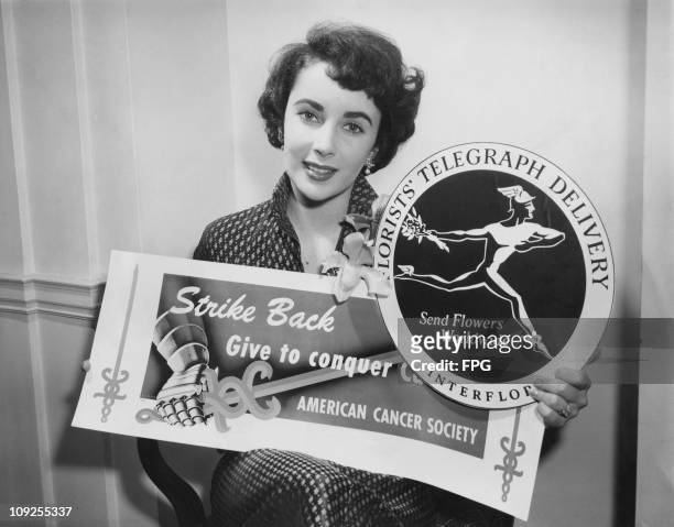 British-born actress Elizabeth Taylor promotes the Florists' Telegraph Delivery and Interflora, who are supporting a American Cancer Society...
