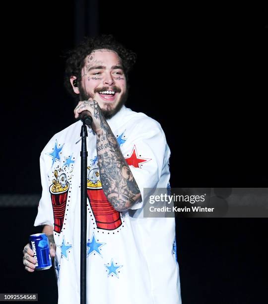 Post Malone performs onstage during Day 2 of Bud Light Super Bowl Music Fest at State Farm Arena on February 1, 2019 in Atlanta, Georgia.