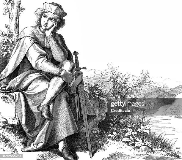 minstrel walther von der vogelweide - walther von der vogelweide stock illustrations