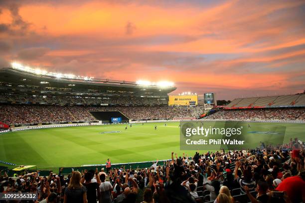 General view at sunset 1during the International Twenty20 match between New Zealand and Sri Lanka at Eden Park on January 11, 2019 in Auckland, New...