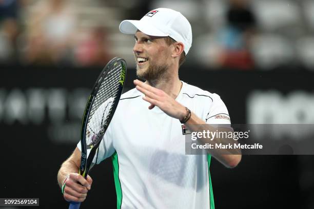 Andreas Seppi of Italy celebrates winning his semi final match against Diego Schwartzman of Argentina during day six of the 2019 Sydney International...