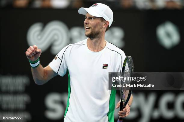 Andreas Seppi of Italy celebrates winning his semi final match against Diego Schwartzman of Argentina during day six of the 2019 Sydney International...