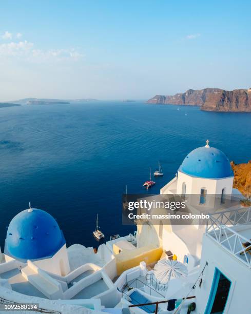 traditional greek village, aerial view, santorini - greece stock pictures, royalty-free photos & images