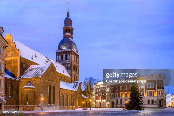 blue hour, riga cathedral, riga, latvia - riga stock pictures, royalty-free photos & images