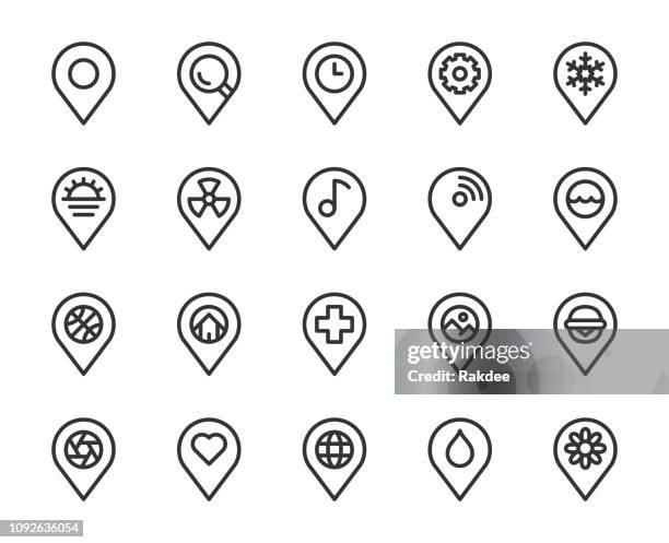 kartenzeiger pin - linie symbole - time zone stock-grafiken, -clipart, -cartoons und -symbole