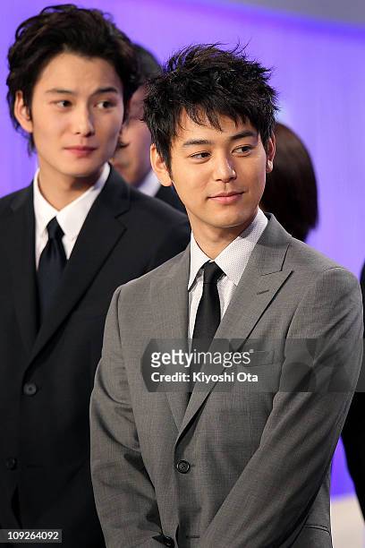 Actor Satoshi Tsumabuki , who won the award for Best Actor in a Leading Role for 'Akunin ', and actor Masaki Okada attend the 34th Japan Academy...