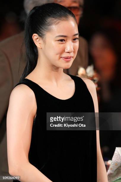 Actress Yu Aoi arrives for the 34th Japan Academy Awards at Grand Prince Hotel New Takanawa on February 18, 2011 in Tokyo, Japan.