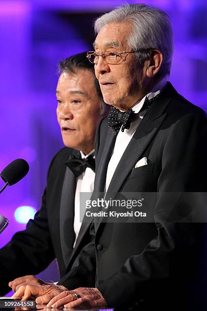 Actors Rentaro Mikuni and Toshiyuki Nishida attend the 34th Japan Academy Awards at Grand Prince Hotel New Takanawa on February 18, 2011 in Tokyo,...
