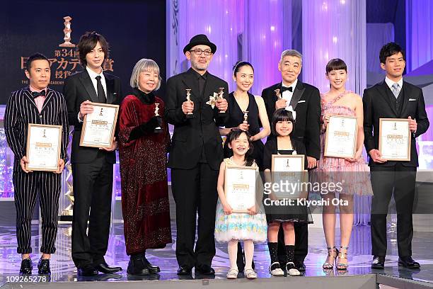 Actor and comedian Takashi Okamura, actor Shohei Miura, actress Kirin Kiki, director Tetsuya Nakashima, actress Mana Ashida, actress Eri Fukatsu,...