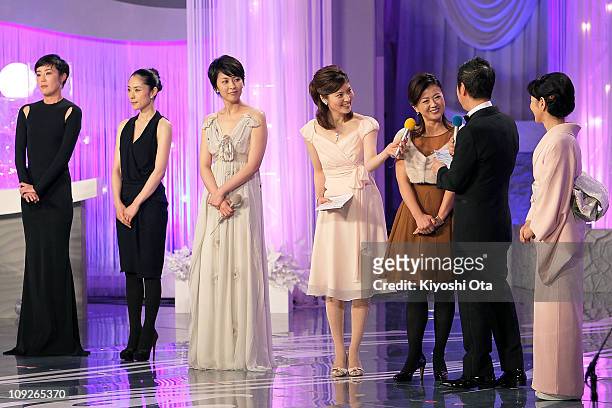 Actresses Shinobu Terajima , Eri Fukatsu , Takako Matsu , Hiroko Yakushimaru and Sayuri Yoshinaga attend the 34th Japan Academy Awards at Grand...