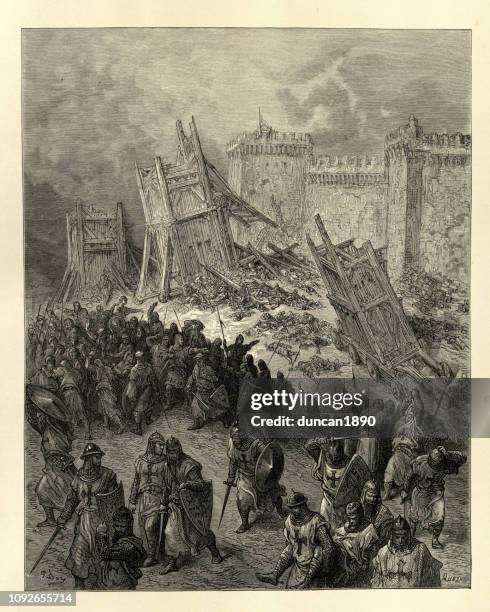 history of crusades, second assault of jerusalem, the crusaders repulsed - jerusalem stock illustrations