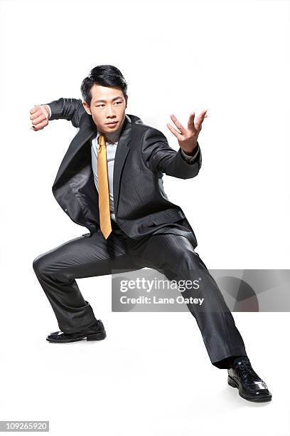 businessman in fighting stance - fighting stance 個照片及圖片�檔