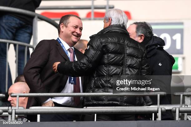 Mike Ashley, Newcastle United owner is seen in the stands prior to the Premier League match between Tottenham Hotspur and Newcastle United at Wembley...