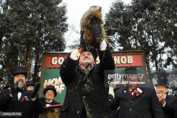 Punxsutawney Phil did not see his shadow predicting an early spring during the 133rd annual Groundhog Day festivities on February 2, 2019 in...