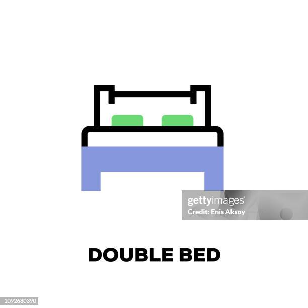 double bed line icon - bedroom stock illustrations
