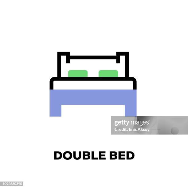 double bed line icon - hotel room window stock illustrations