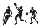 Group of basketball players, set of isolated vector silhouettes. Team sport, active people
