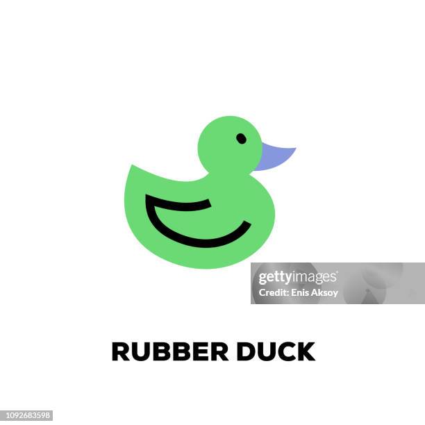 rubber duck line icon - duckling water stock illustrations