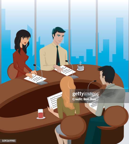 a business meeting at a round table - round table discussion stock illustrations
