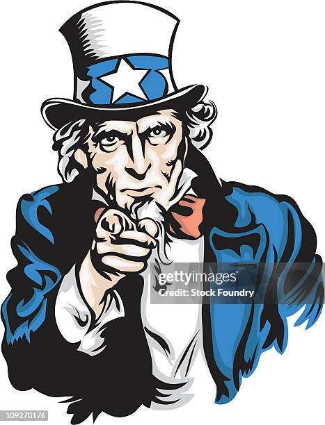 ilustraciones, imágenes clip art, dibujos animados e iconos de stock de portrait of uncle sam - waist up