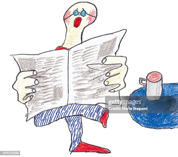 a man reading the newspaper at a cafe - man looking inside mouth illustrated stock illustrations