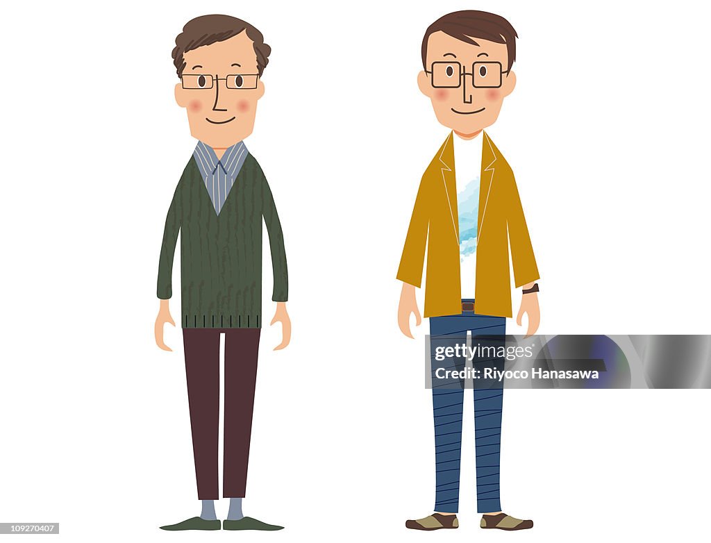 Illustration of two men standing side by side