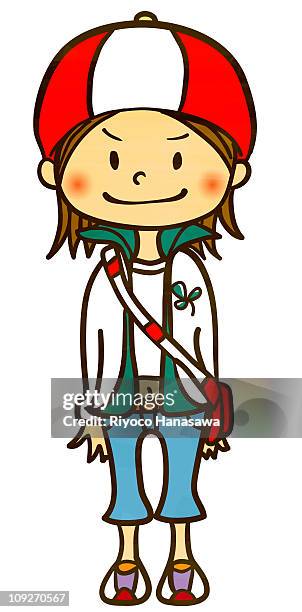 stockillustraties, clipart, cartoons en iconen met illustration portrait of a young girl - rode wangen