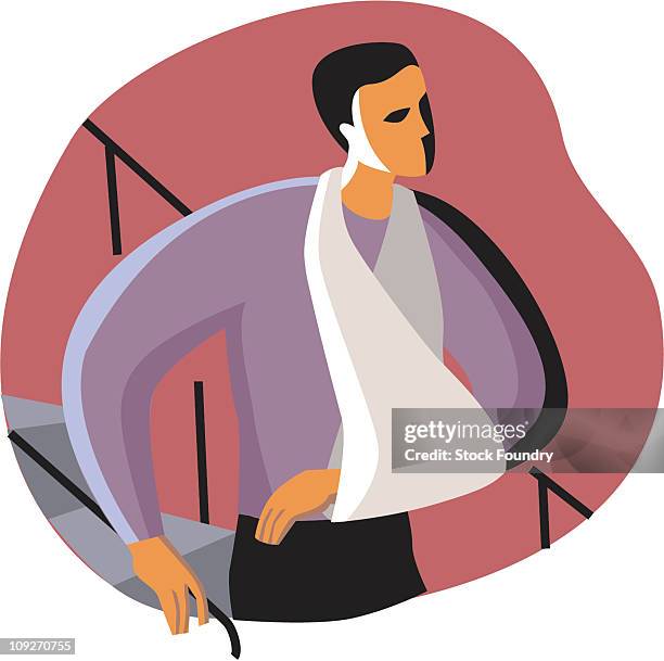 man with arm in sling - arm sling stock illustrations
