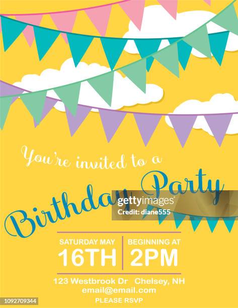 birthday party invitation template with clouds - birthday flag stock illustrations