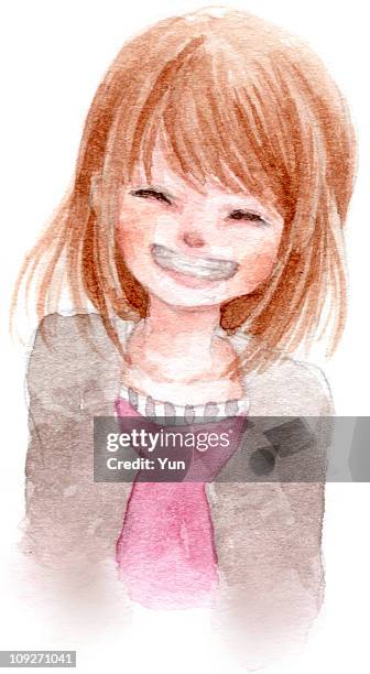 stockillustraties, clipart, cartoons en iconen met a young girl with a large smile - toothy smile