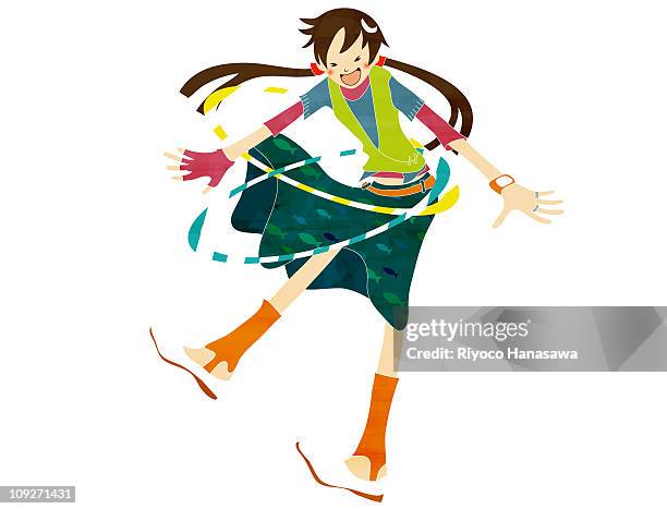 ilustraciones, imágenes clip art, dibujos animados e iconos de stock de illustration portrait of a woman dancing - danza del aro