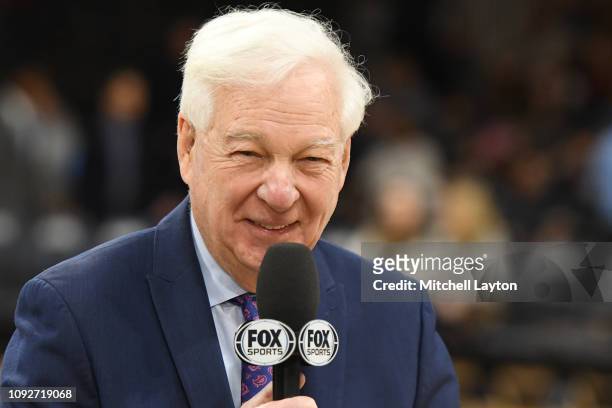 Fox announcer Bill Raftery on the air before a college basketball game between the St. John's Red Storm and the Villanova Wildcats at the Finneran...