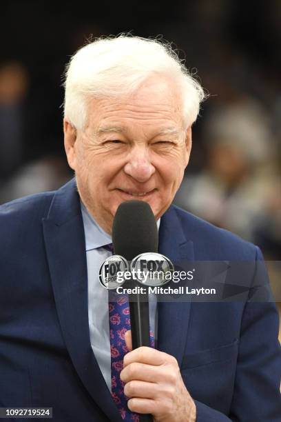 Fox announcer Bill Raftery on the air before a college basketball game between the St. John's Red Storm and the Villanova Wildcats at the Finneran...