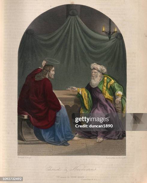 jesus christ and nicodemus - jesus talking stock illustrations