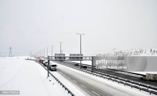 winter driving conditions - prishtina stock pictures, royalty-free photos & images