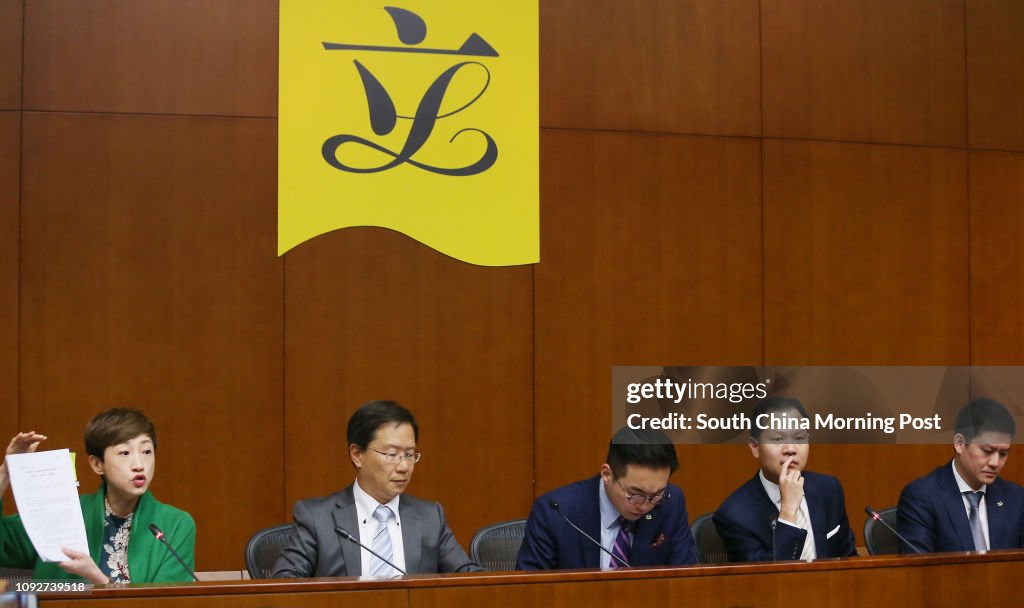 Lawmakers (L to R) Tanya Chan Suk-chong, Kwok Ka-ki, Alvin Yeung Ngok-kiu, Dennis Kwok Wing-hang and Jeremy Jansen Tam Man-ho of Civic Party meet the media after Chief Executive Leung Chun-ying announces his 2017 Policy Address at Central Government Offic