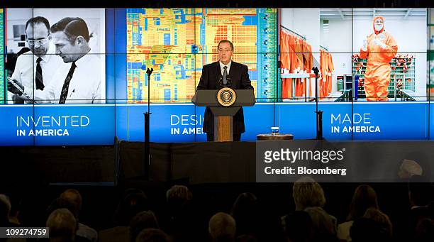 Paul Otellini, president and chief executive officer of Intel Corp., introduces U.S. President Barack Obama during an event at an Intel semiconductor...
